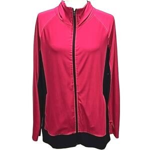 H2 Hannah Y2K Track Jacket Pink and Black Full Zip Thumb Holes Pockets Size XL